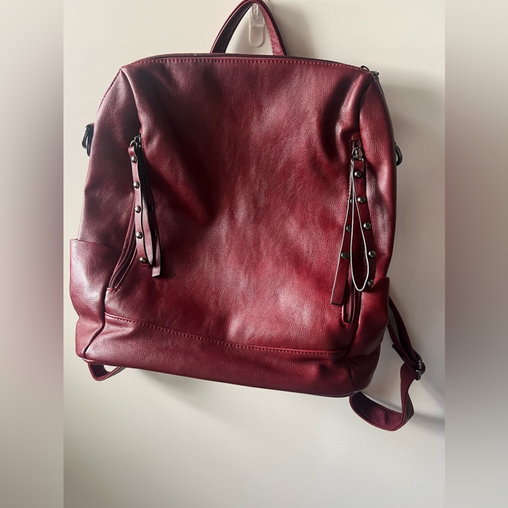 Red Backpack/Purse Large Faux Leather NWOT
